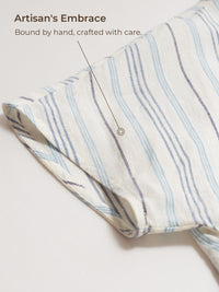 100% Linen Pleated Striped Pullover Top VIA