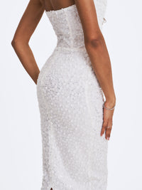 Myra White Beaded Mesh Strapless Wedding Dress