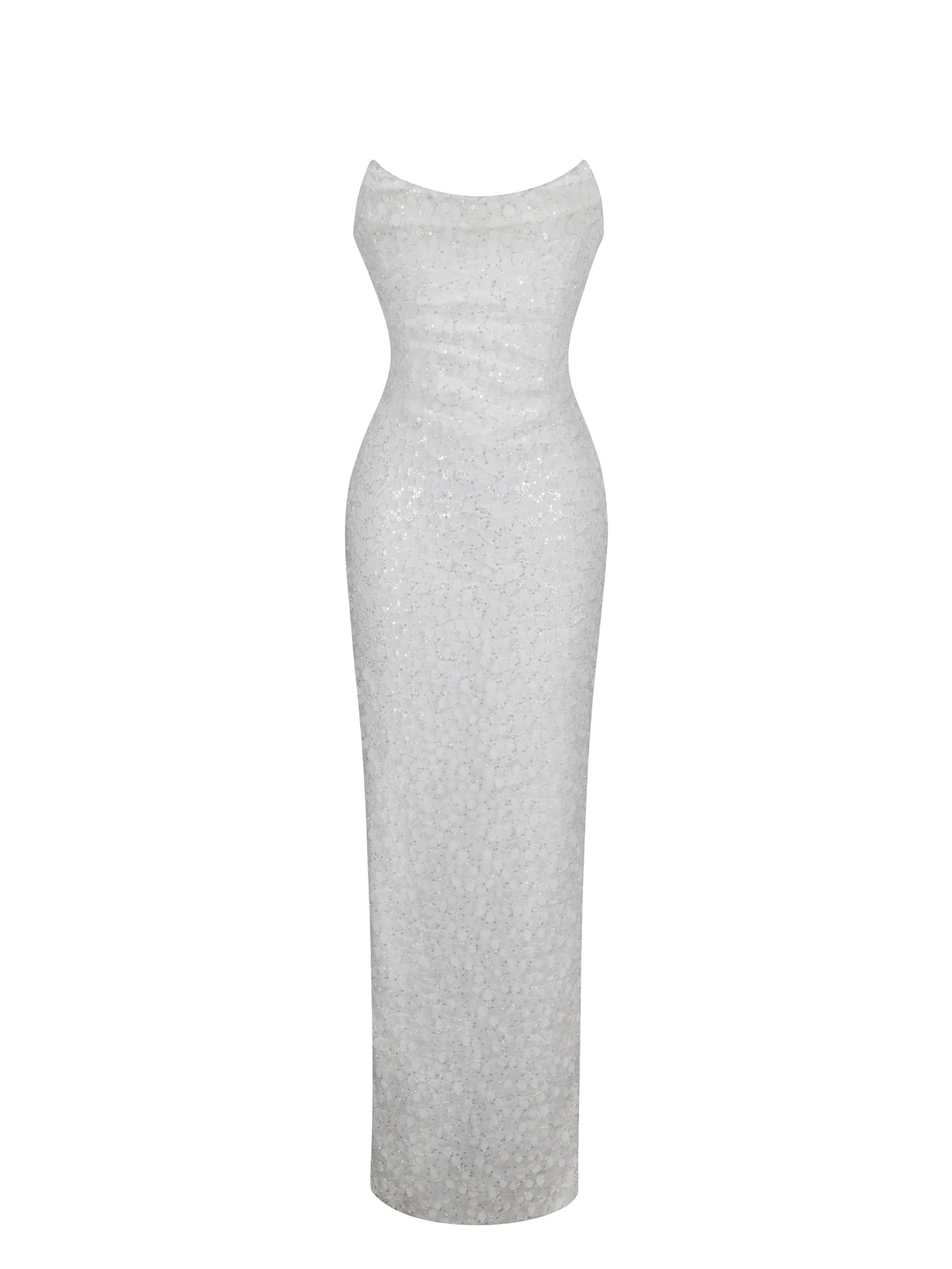 Myra White Beaded Mesh Strapless Wedding Dress