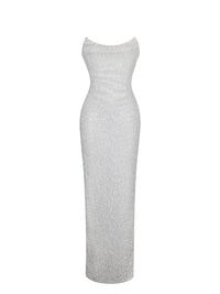 Myra White Beaded Mesh Strapless Wedding Dress