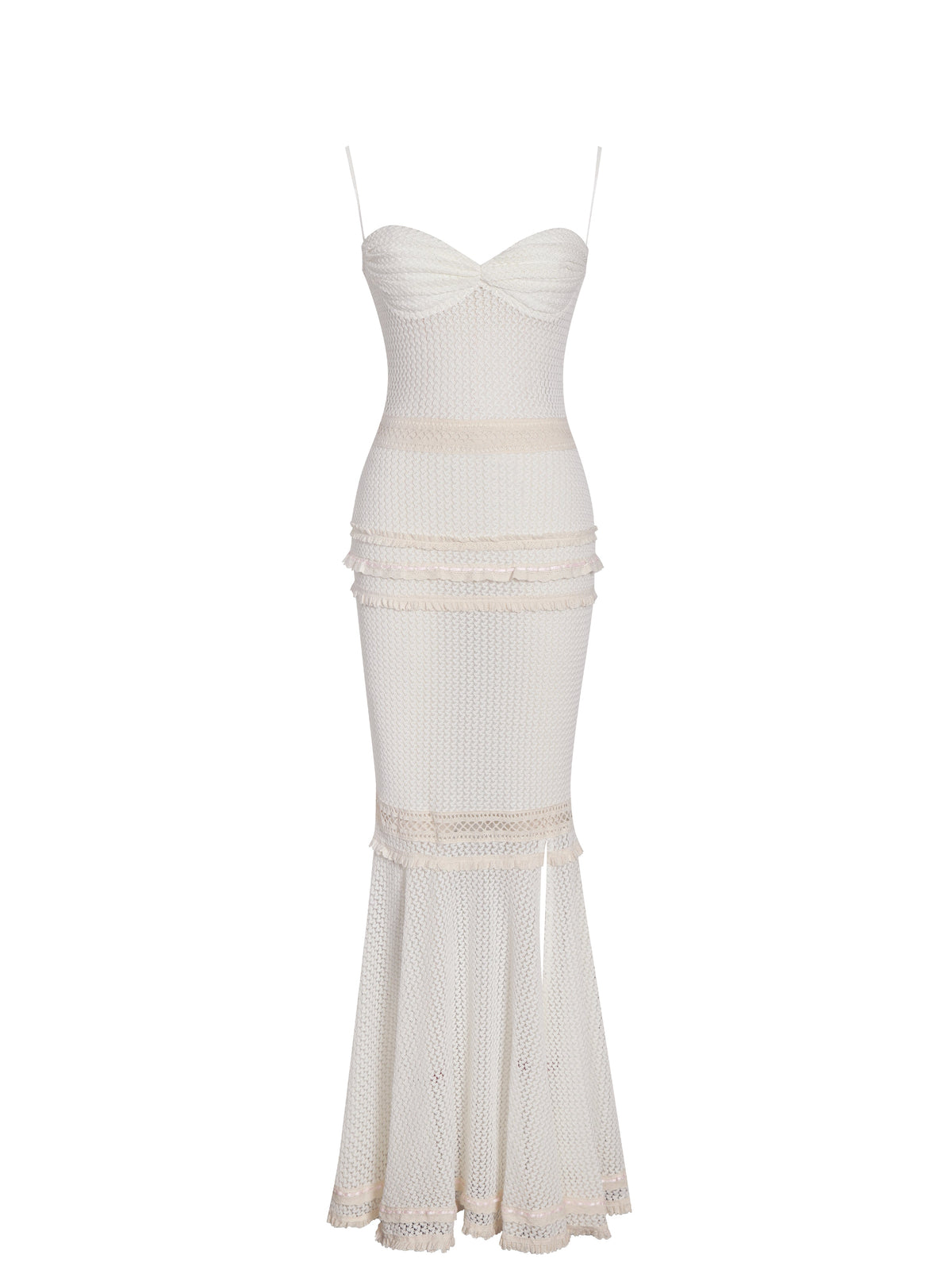 Pallas Beige Lace Trim Crochet Mermaid Maxi Dress