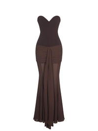 Giovana Espresso Sweetheart Draped Mesh Mermaid Maxi Dress