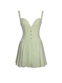 Tala Pistachio Green Sleeveless Pleated Preppy Mini Dress
