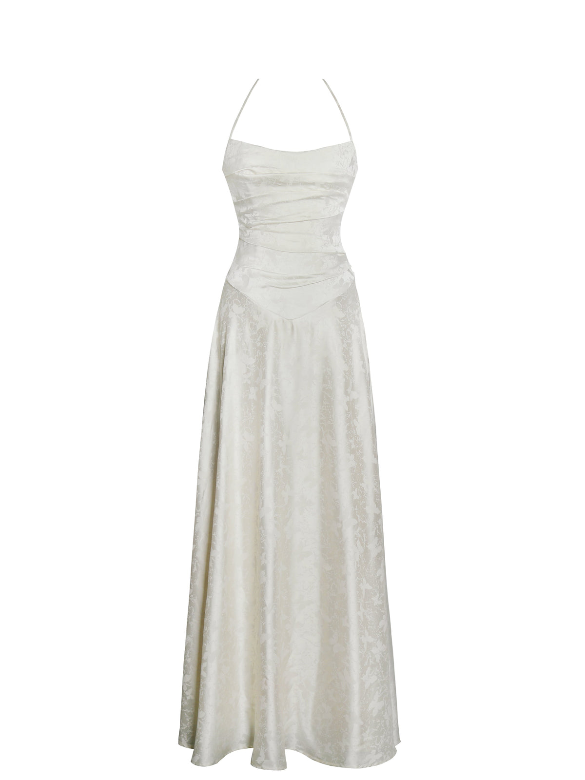Raegan Pearl White Jacquard Ruched Maxi Dress
