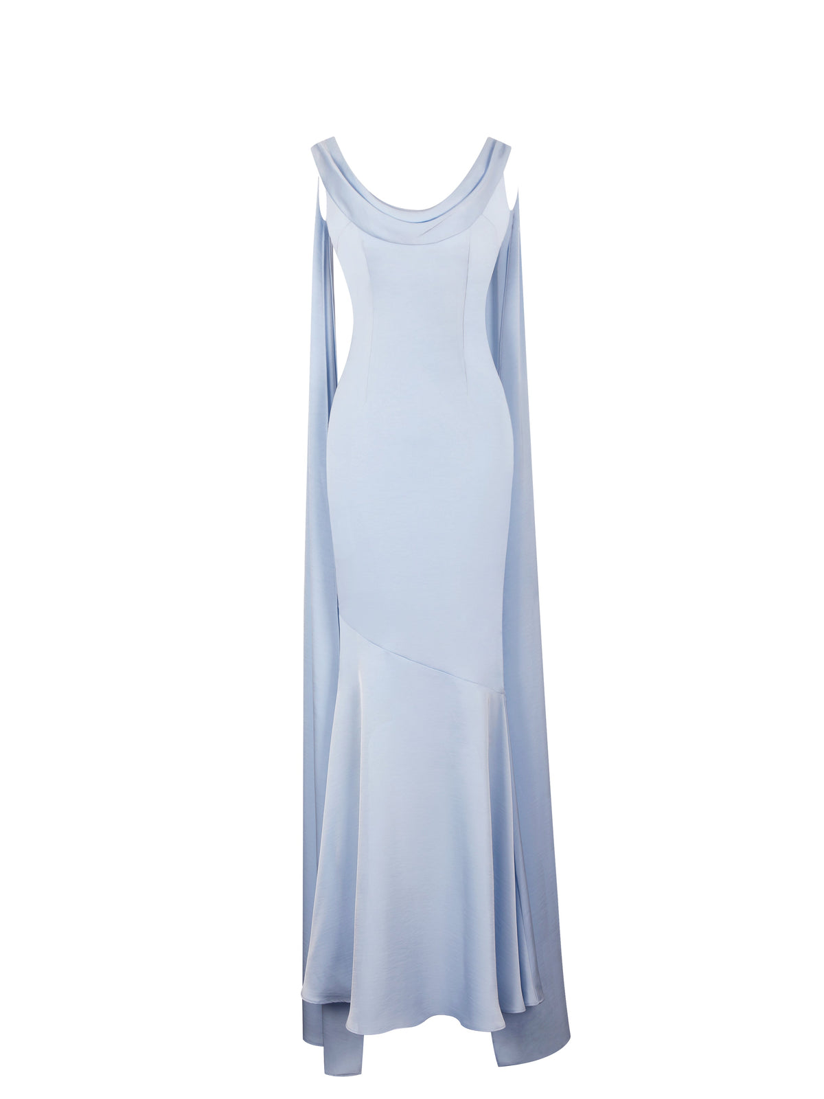 Eira Mist Blue Cowl Scarf-Detail Mermaid Maxi Dress
