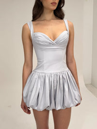 Zada Grey Pleated Breast Bubble Hem Mini Dress