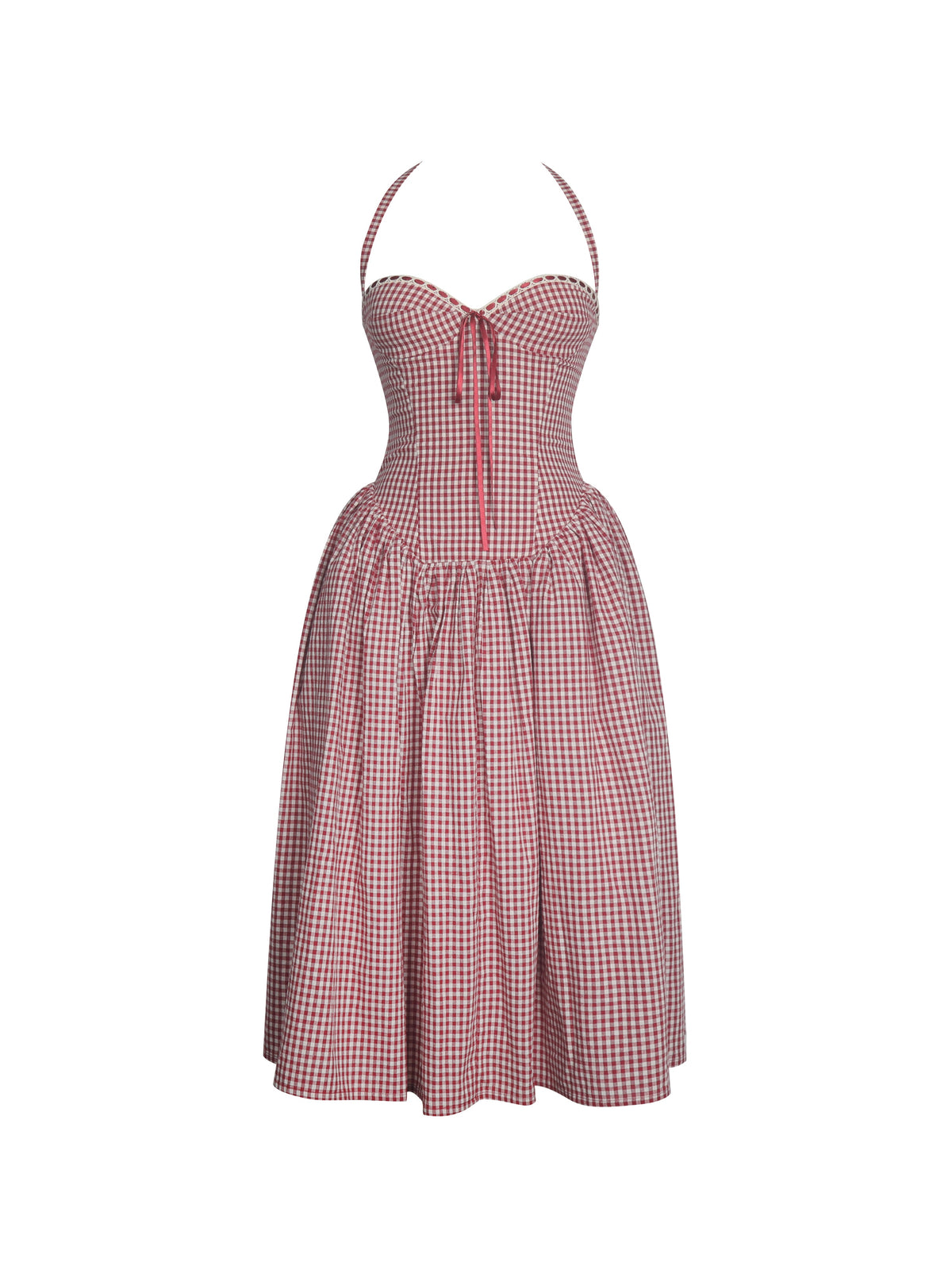 Susanna Red Gingham Halter Drop Waist Midi Dress