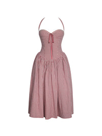 Susanna Red Gingham Halter Drop Waist Midi Dress