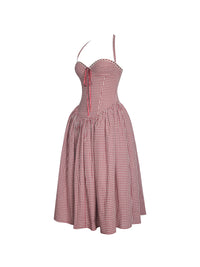 Susanna Red Gingham Halter Drop Waist Midi Dress