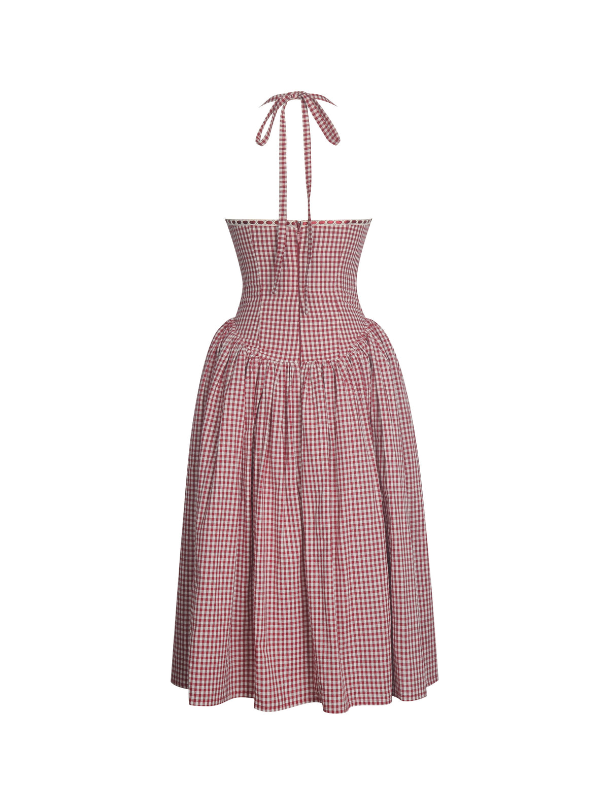 Susanna Red Gingham Halter Drop Waist Midi Dress