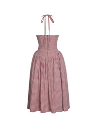 Susanna Red Gingham Halter Drop Waist Midi Dress