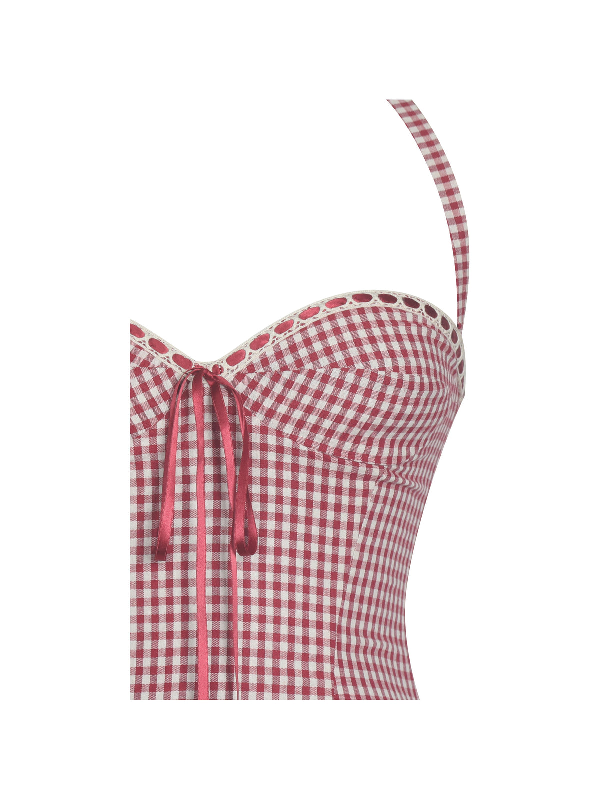 Susanna Red Gingham Halter Drop Waist Midi Dress
