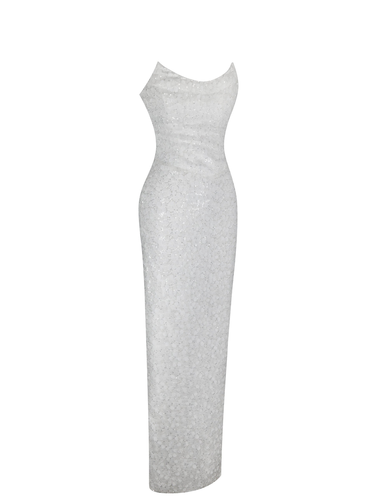 Myra White Beaded Mesh Strapless Wedding Dress