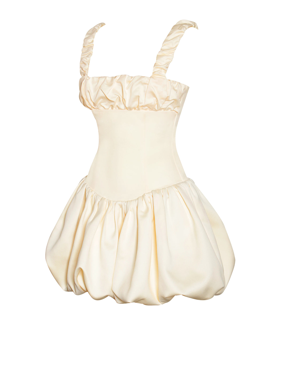 Aubrey Egg White Satin Bubble Hem Mini Dress