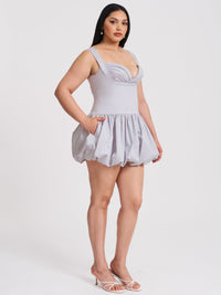 Zada Grey Pleated Breast Bubble Hem Mini Dress