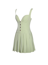 Tala Pistachio Green Sleeveless Pleated Preppy Mini Dress