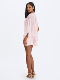Umeko Tulip Pink Asymmetrical Cape Mini Dress