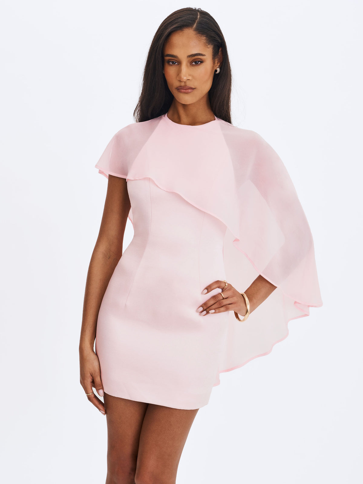 Umeko Tulip Pink Asymmetrical Cape Mini Dress