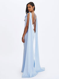 Eira Mist Blue Cowl Scarf-Detail Mermaid Maxi Dress