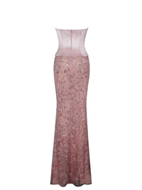 Uliya Rosy Pink Strapless Mermaid Peplum Maxi Dress