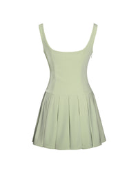 Tala Pistachio Green Sleeveless Pleated Preppy Mini Dress