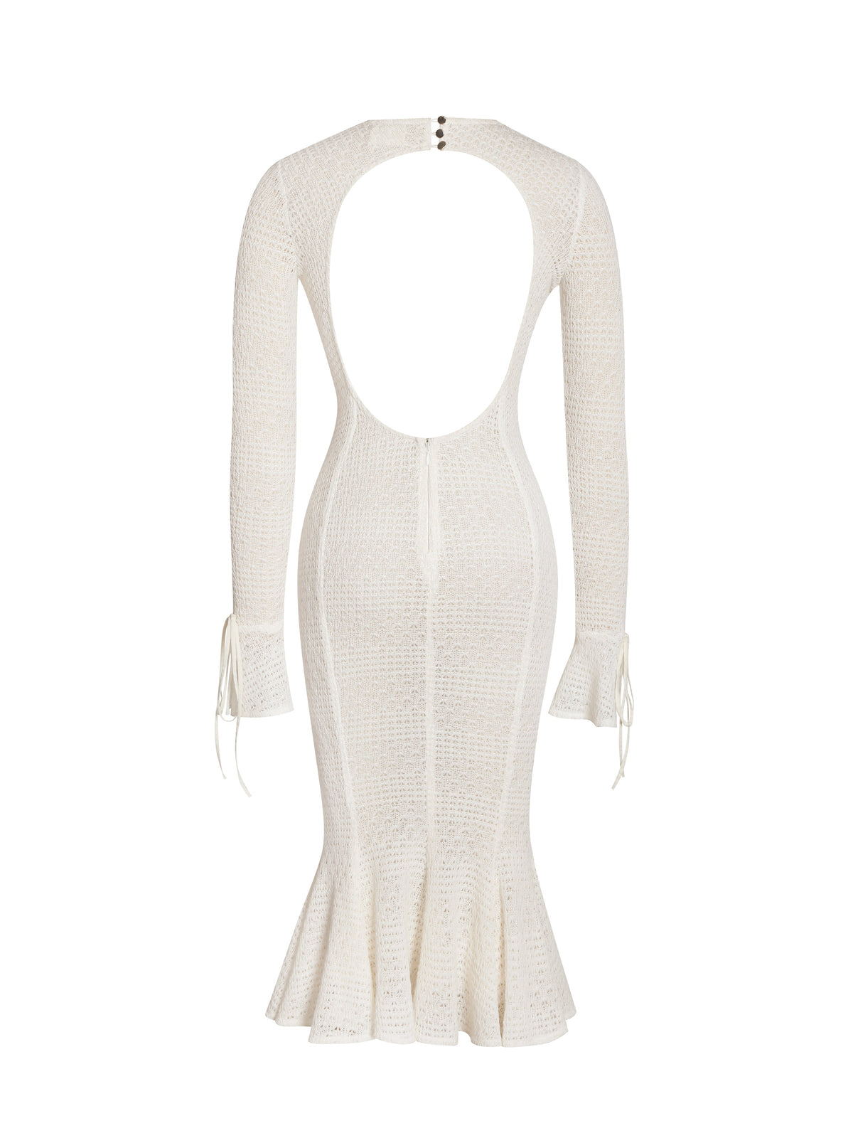 Pamina Beige Crochet Long Sleeve Midi Flare Mermaid Dress