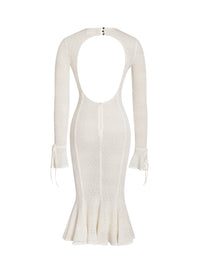 Pamina Beige Crochet Long Sleeve Midi Flare Mermaid Dress