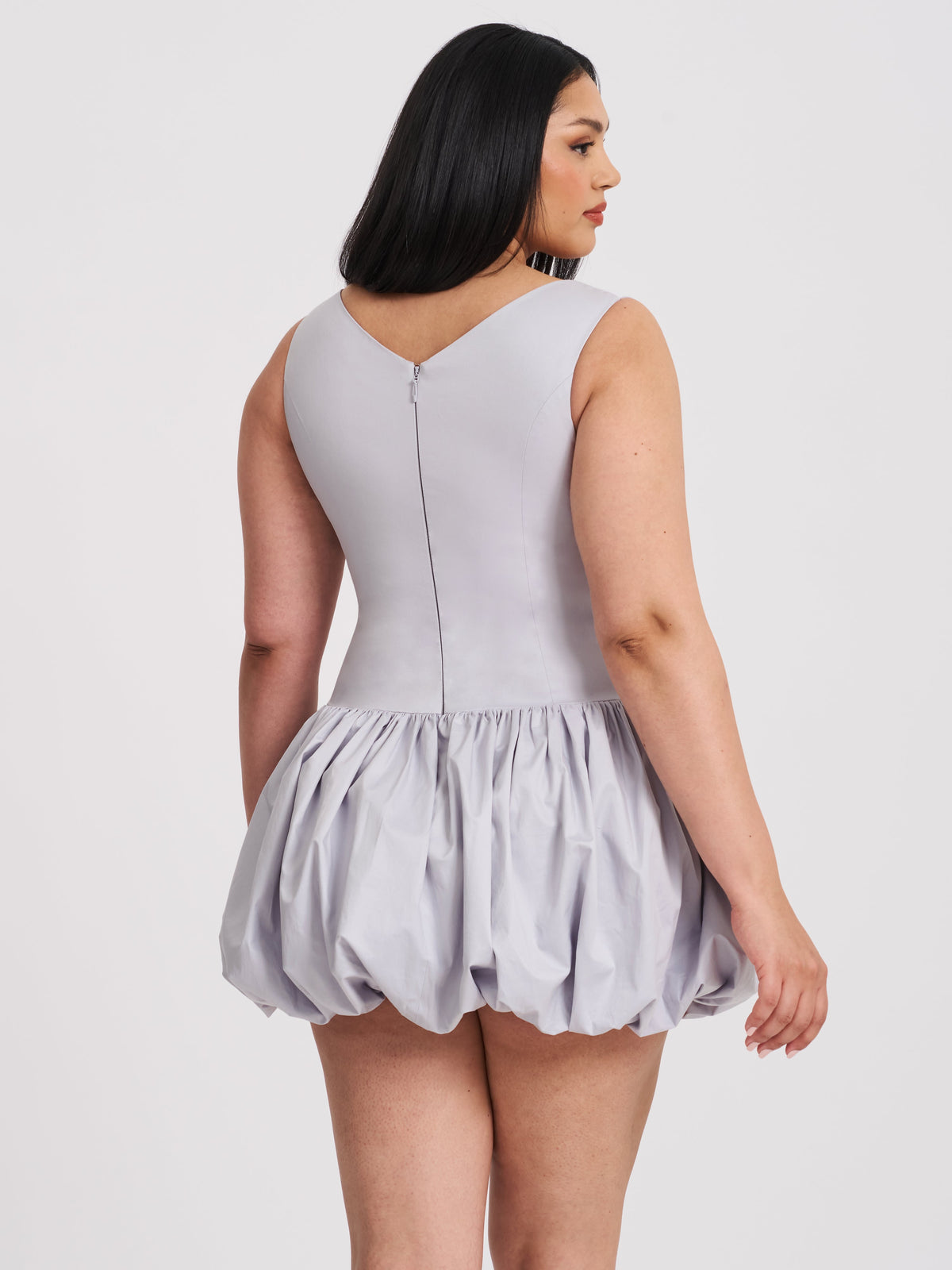Zada Grey Pleated Breast Bubble Hem Mini Dress