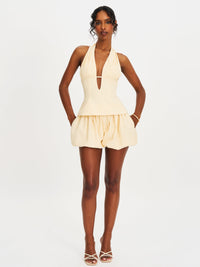 Quinzelle Off White Linen Bubble Shorts