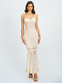 Pallas Beige Lace Trim Crochet Mermaid Maxi Dress