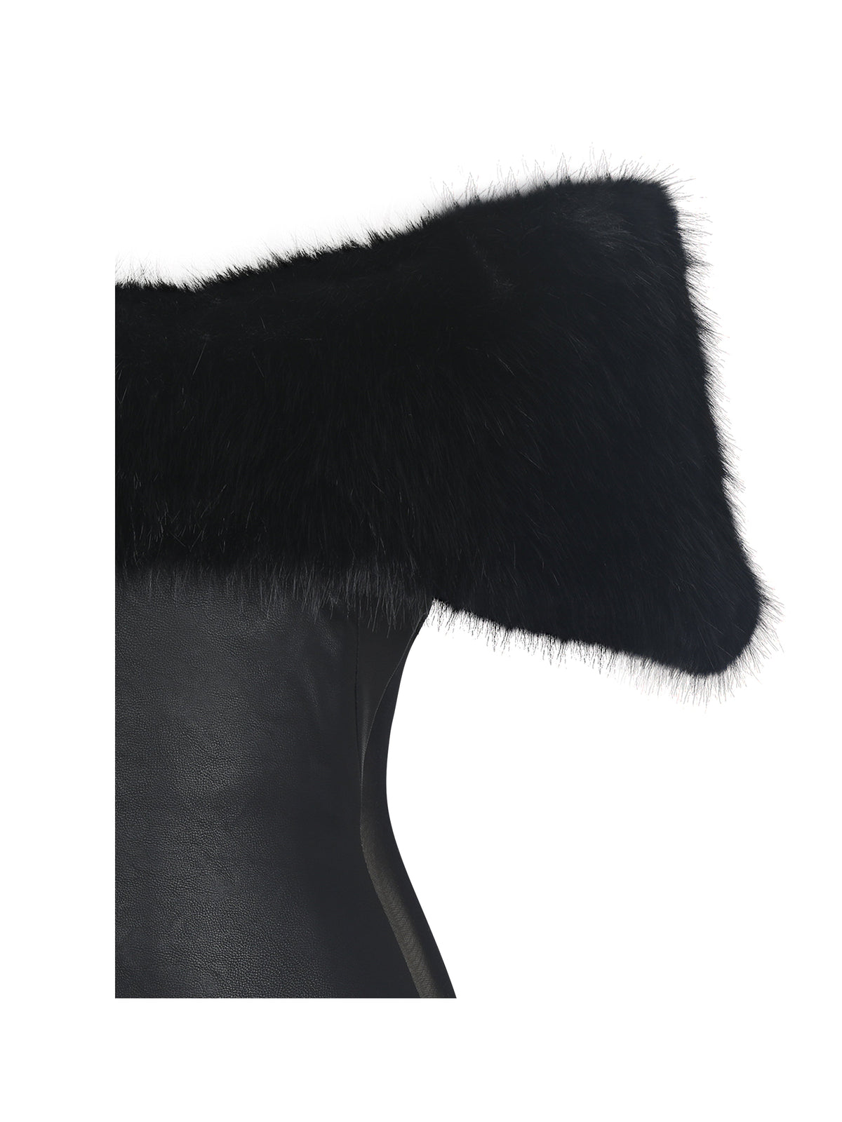 Bellis Black Fur Trim Mesh Panel Off-Shoulder Midi Dress