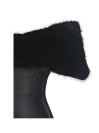 Bellis Black Fur Trim Mesh Panel Off-Shoulder Midi Dress