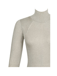 Shay Gold Stretch Knit Backless Long Sleeve Maxi Dress