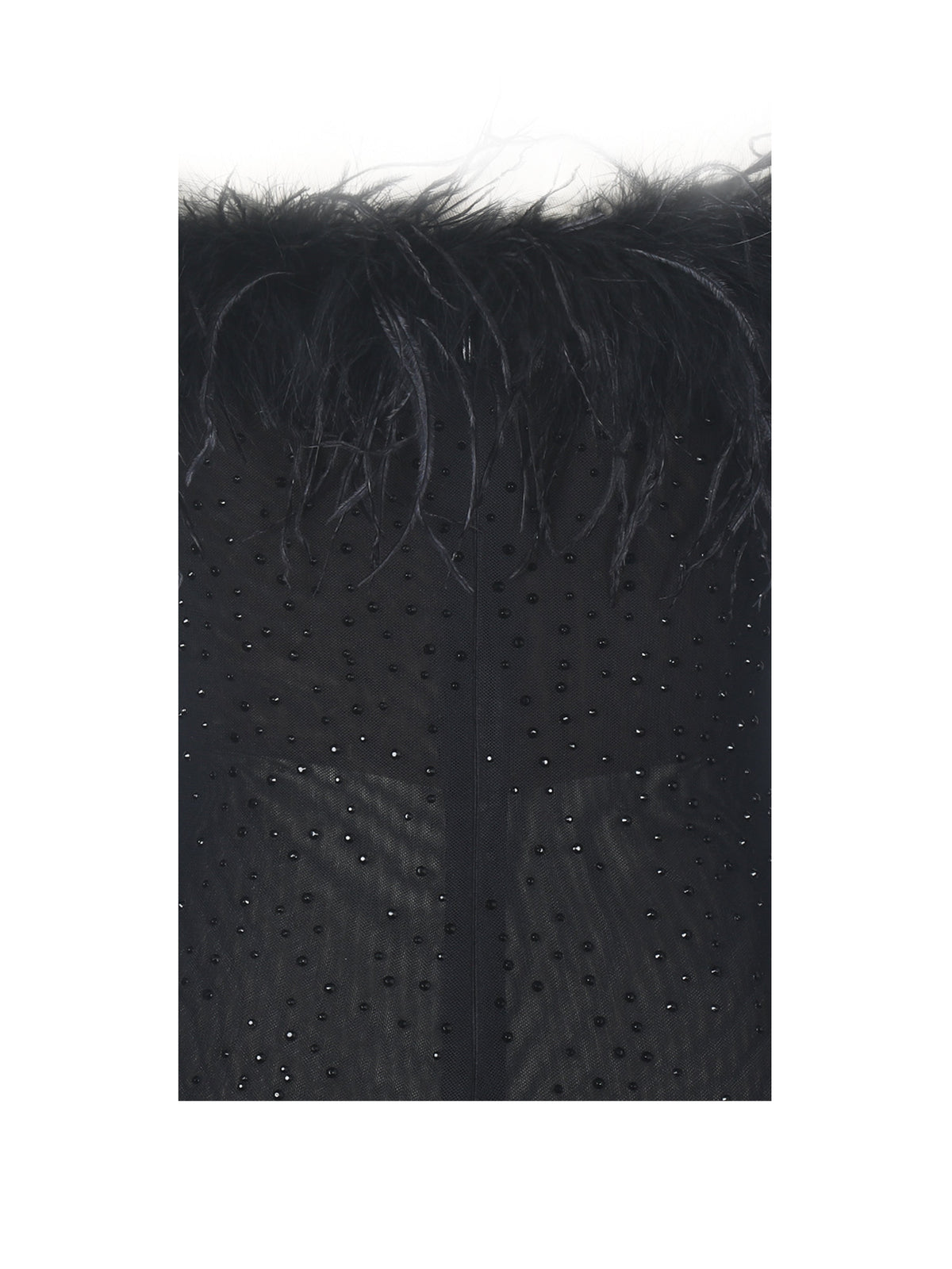 Emberly Black Fur Trimmed Off-Shoulder Rhinestone Mermaid Maxi Dress
