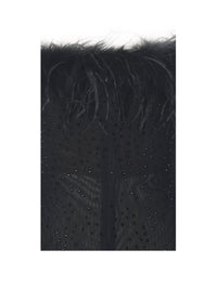 Emberly Black Fur Trimmed Off-Shoulder Rhinestone Mermaid Maxi Dress