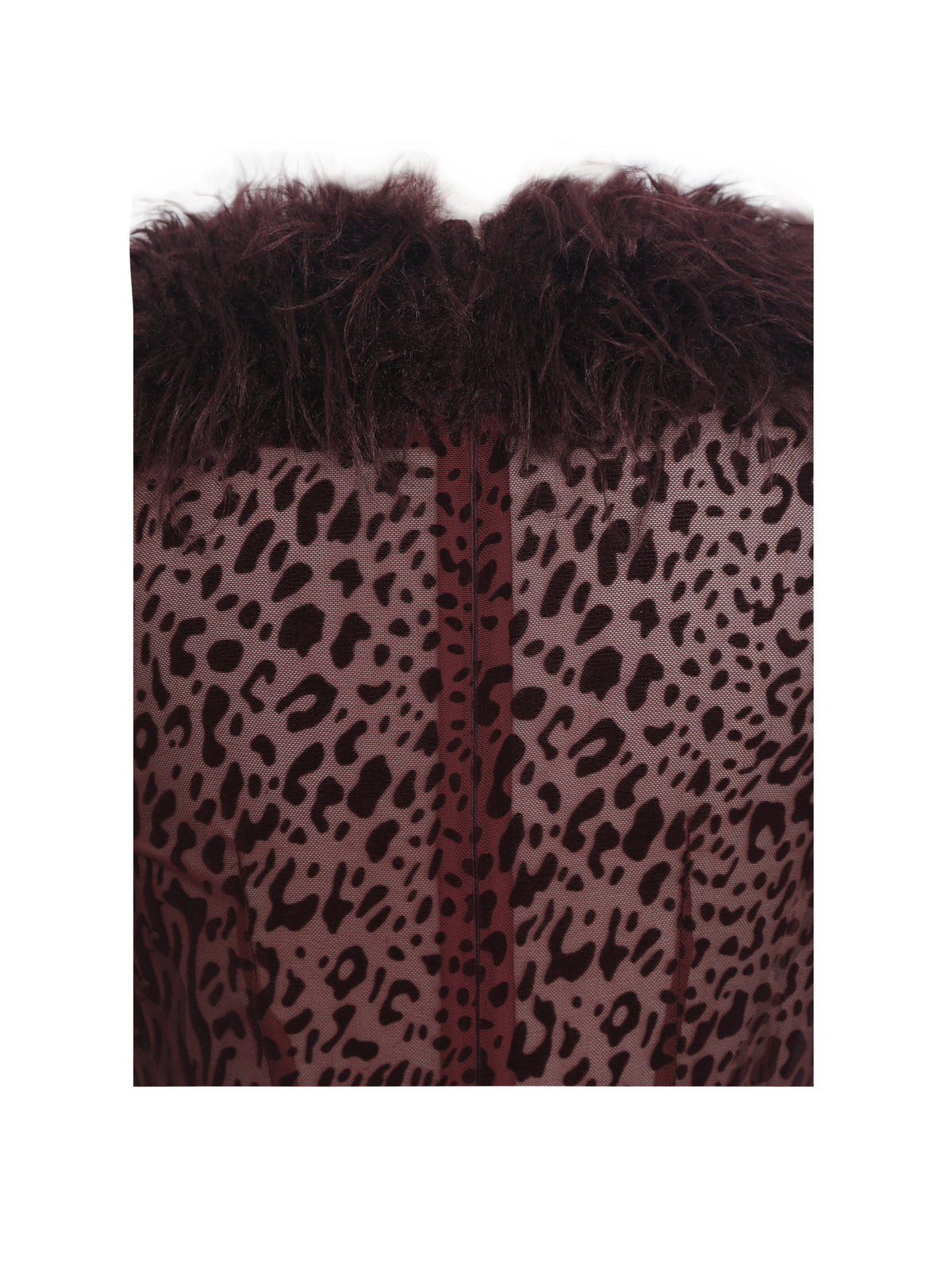 Luana Burgundy Plunging Fur Trimmed Crochet Maxi Dress