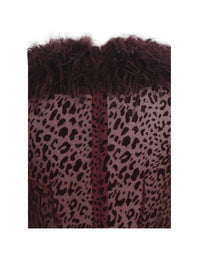 Luana Burgundy Plunging Fur Trimmed Crochet Maxi Dress