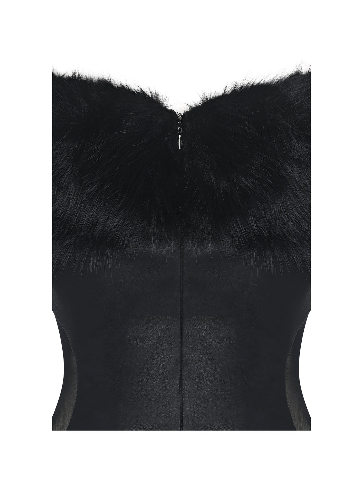 Bellis Black Fur Trim Mesh Panel Off-Shoulder Midi Dress