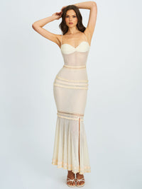 Pallas Beige Lace Trim Crochet Mermaid Maxi Dress