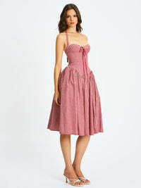 Susanna Red Gingham Halter Drop Waist Midi Dress