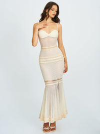 Pallas Beige Lace Trim Crochet Mermaid Maxi Dress