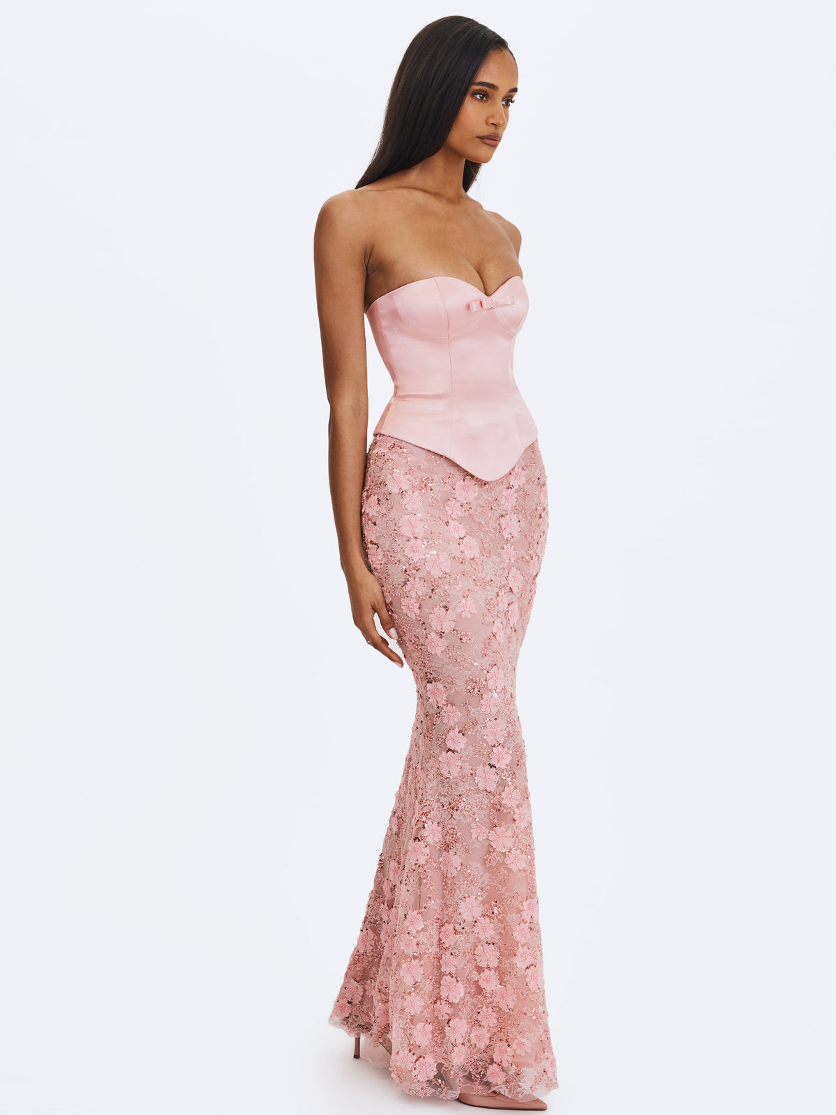 Uliya Rosy Pink Strapless Mermaid Peplum Maxi Dress