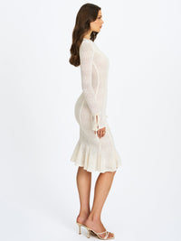 Pamina Beige Crochet Long Sleeve Midi Flare Mermaid Dress