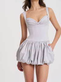 Zada Grey Pleated Breast Bubble Hem Mini Dress