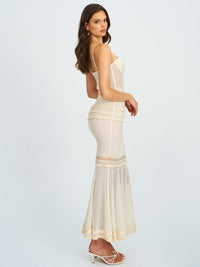 Pallas Beige Lace Trim Crochet Mermaid Maxi Dress
