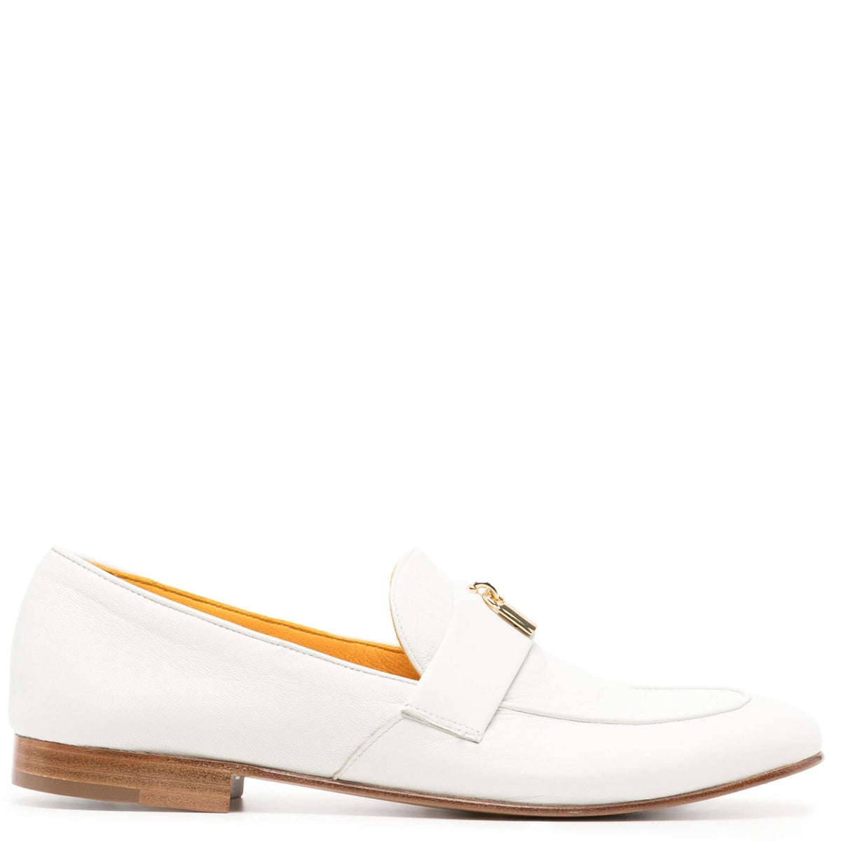 White Leather Lock Flat Loafer