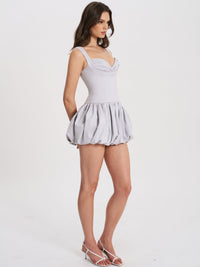 Zada Grey Pleated Breast Bubble Hem Mini Dress