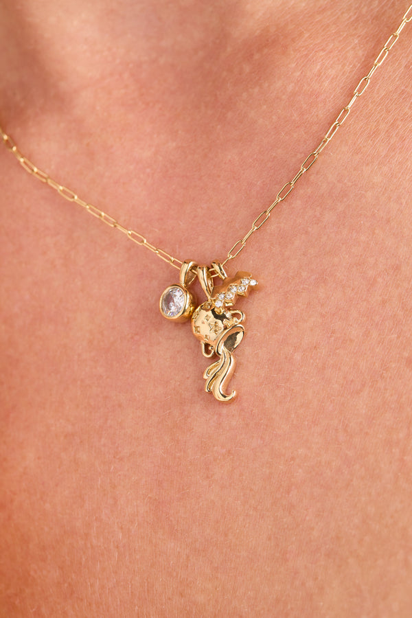 Aquarius Zodiac Charm Cluster Necklace