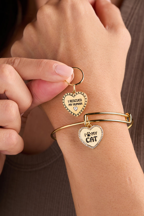 'I Love My Cat' Bangle & Pet Collar Charm Set of 2