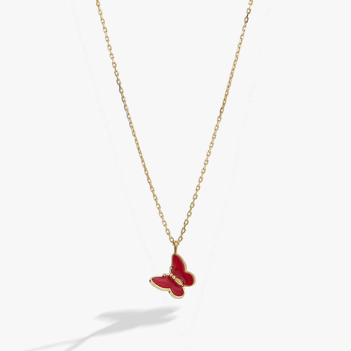 Pink Enamel Butterfly Necklace